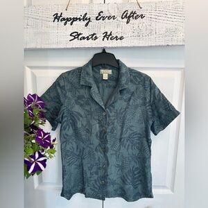 Tommy Bahama Men's Leaf Pattern 100% Silk Button Shirt - Teal Gray - Size Small